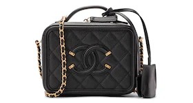Chanel Filigree Vanity Case Quilted Caviar Gold-tone Small Black