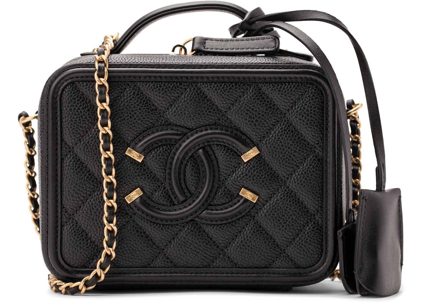 Chanel Filigree Vanity Case Quilted Caviar Gold-tone Small Black - US