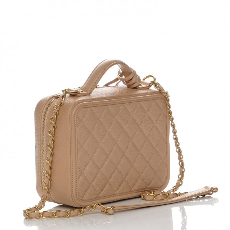 Chanel Vanity Case Diamond Quilted CC Filigree Medium Beige - US