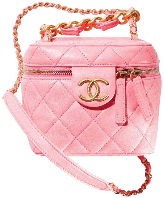 CHANEL Patent Quilted Pearl Crush Small Vanity Case With Chain Neon Pink |  FASHIONPHILE