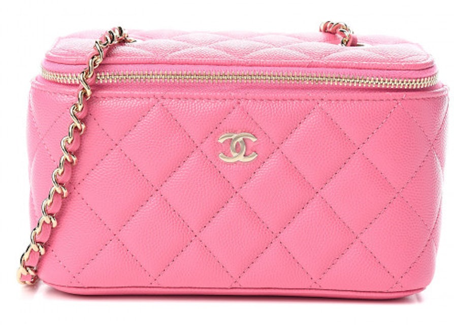 CHANEL Caviar Quilted Small Vanity Case With Chain Pink | FASHIONPHILE