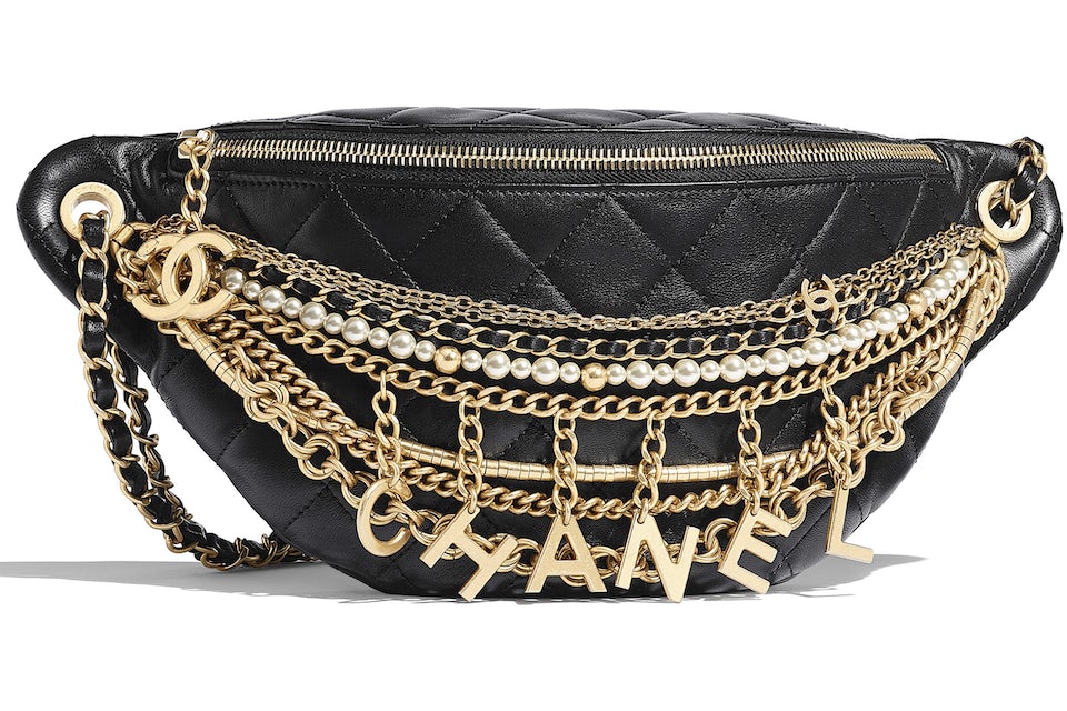 Chanel Waist Bag Lambskin Quilted Gold/Silver-Tone Black In Lambskin With  Gold/Silver-Tone - Gb