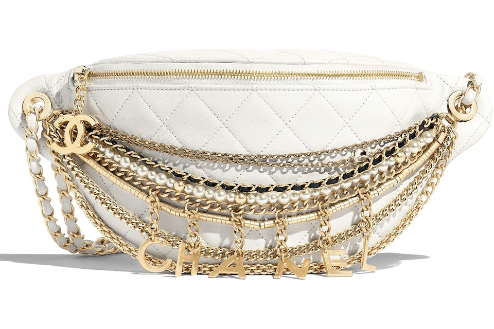 Chanel Waist Bag Lambskin Quilted Gold/Silver-Tone White In Lambskin With  Gold/Silver-Tone - Us