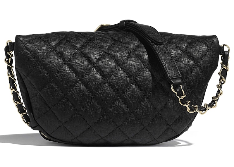 Chanel Waist Bag Quilted Grained Calfskin Goldtone Black in Grained