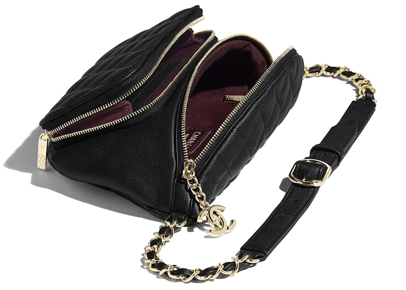 Chanel Waist Bag Quilted Grained Calfskin Goldtone Black in Grained