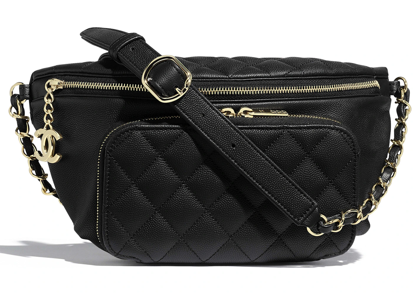 Chanel Waist Bag Quilted Grained Calfskin Gold-tone Black in Grained  Calfskin with Gold-tone - US