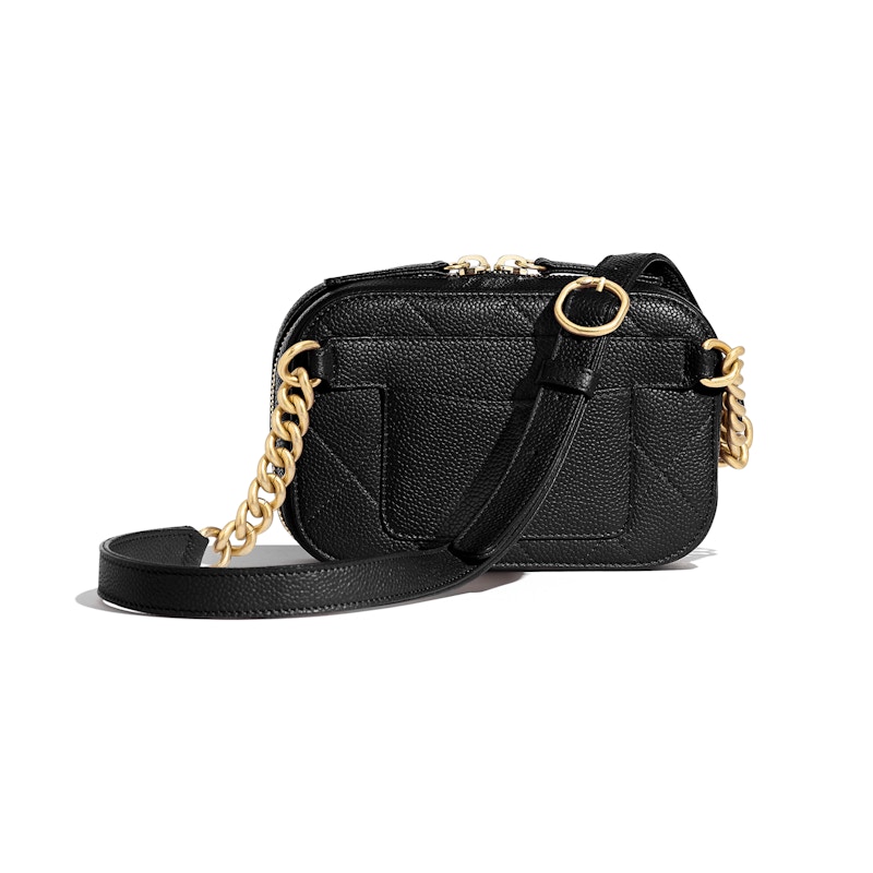 Chanel Waist Bag Stitched Grained Calfskin Goldtone Black in Grained