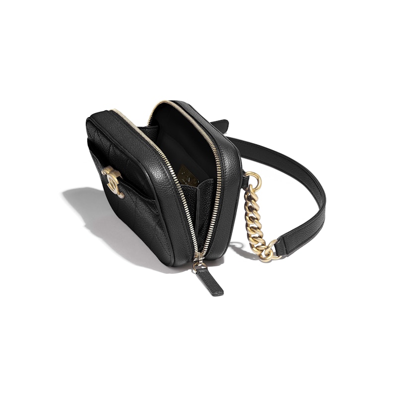 Chanel Waist Bag Stitched Grained Calfskin Goldtone Black in Grained