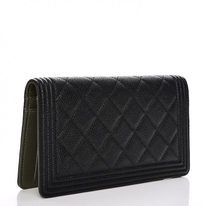 Chanel Boy Yen Wallet Quilted Diamond Black in Caviar with GoldTone US