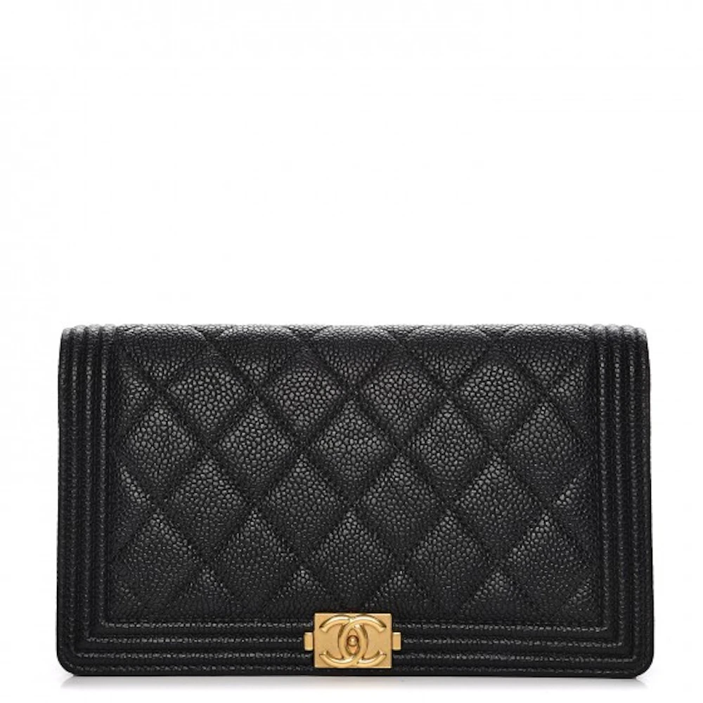 Chanel Black Quilted Patent Leather CC L Yen Continental Wallet
