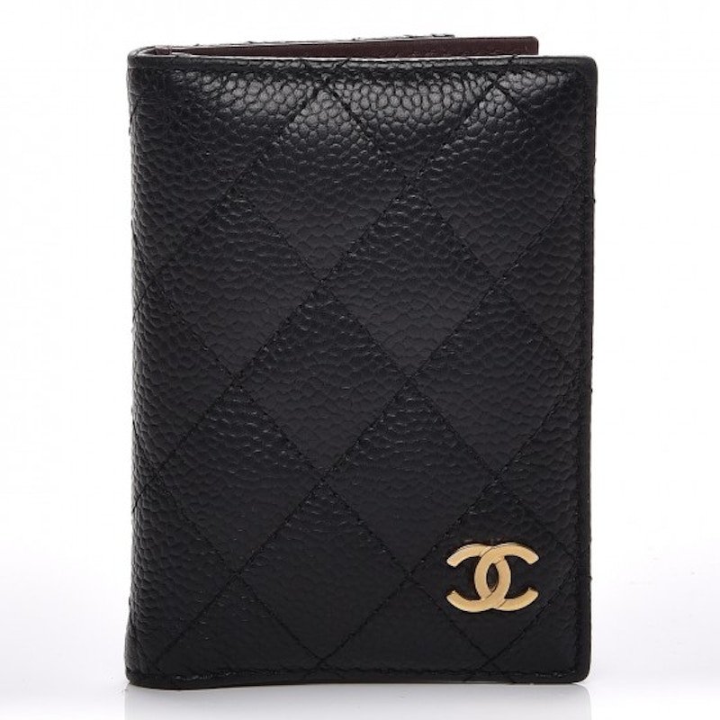 chanel caviar quilted card holder black