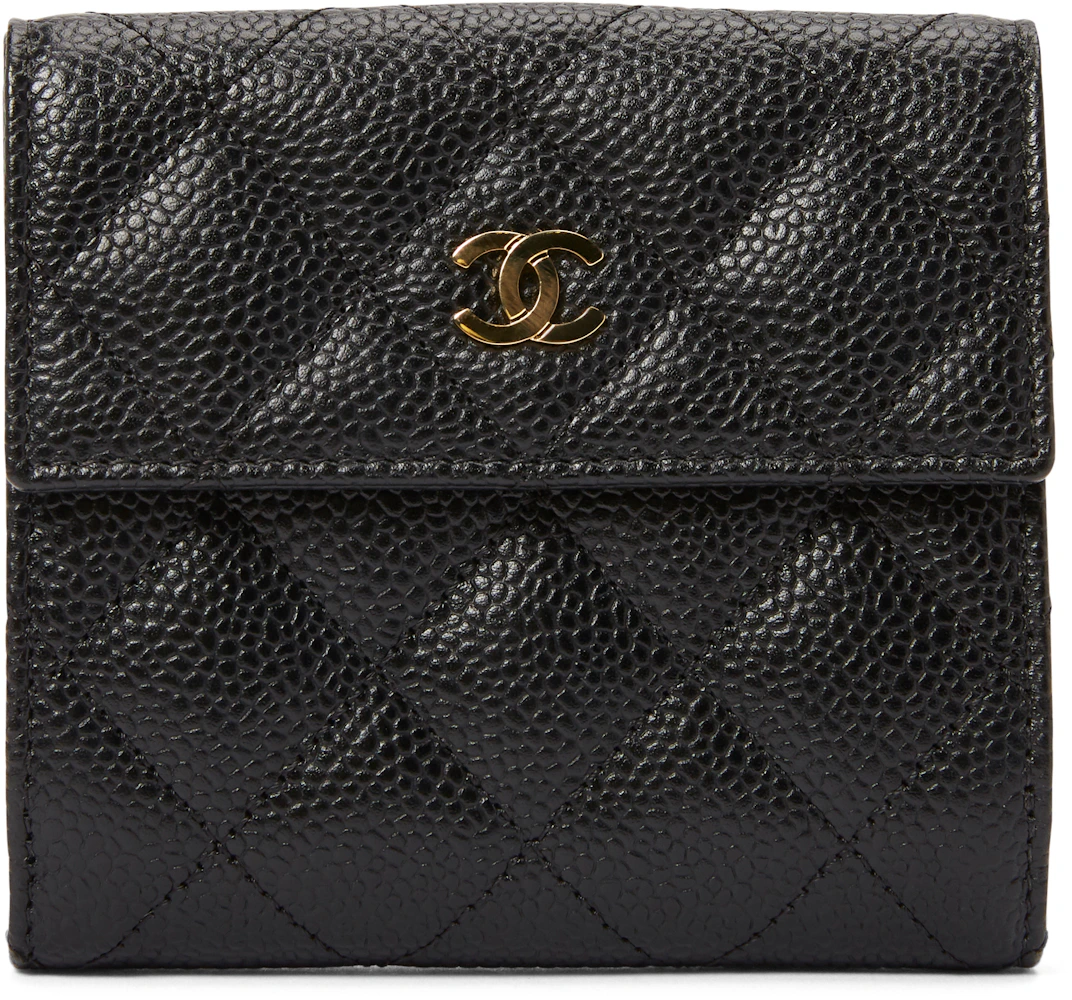 Chanel Compact French Wallet Quilted Caviar Gold-tone Black in