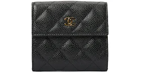 Chanel Compact French Wallet Quilted Caviar Gold-tone Black