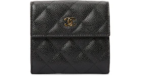 Chanel Compact French Wallet Quilted Caviar Gold-tone Black