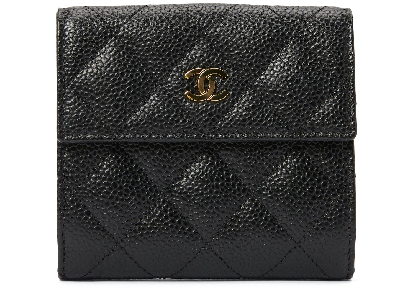 Chanel Compact French Wallet Quilted Caviar Gold-tone Black in
