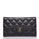 CHANEL Caviar Quilted Large Gusset Flap Wallet Black 1235683