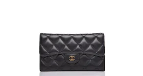 Chanel Flap Wallet Diamond Quilted Large Black