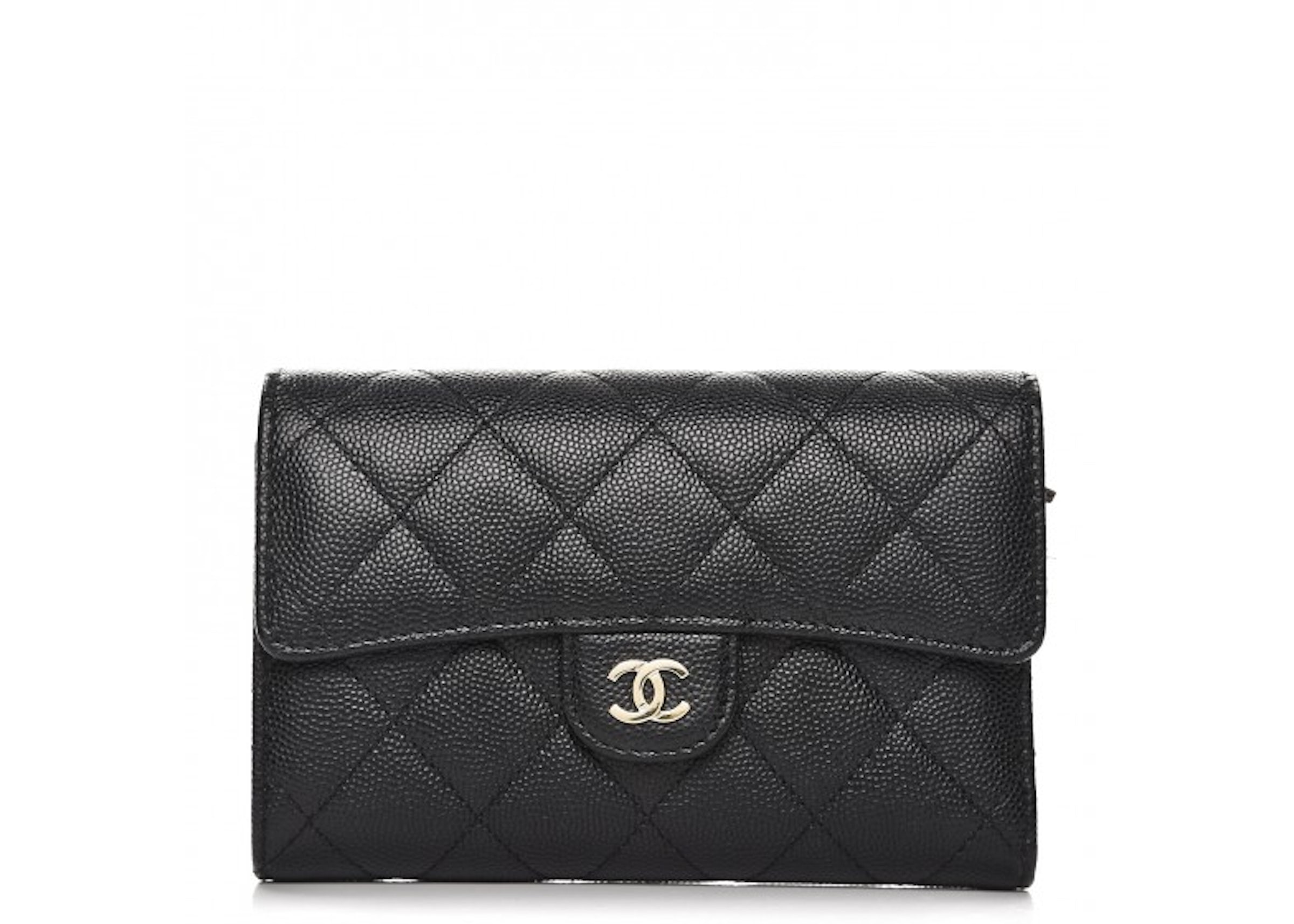 Chanel Flap Wallet Quilted Diamond Small Caviar Black in Caviar with Light  Gold-Tone - US