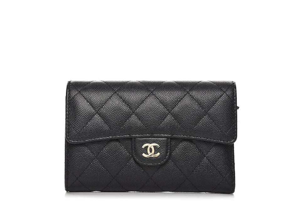 Chanel Flap Wallet Quilted Diamond Small Caviar Black in Caviar with ...