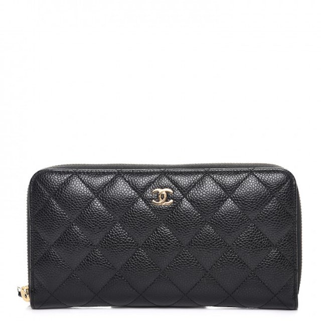 CHANEL Caviar Quilted Large Gusset Zip Around Wallet Fuchsia