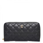 CHANEL Caviar Quilted Large Gusset Zip Around Wallet Black 1247194