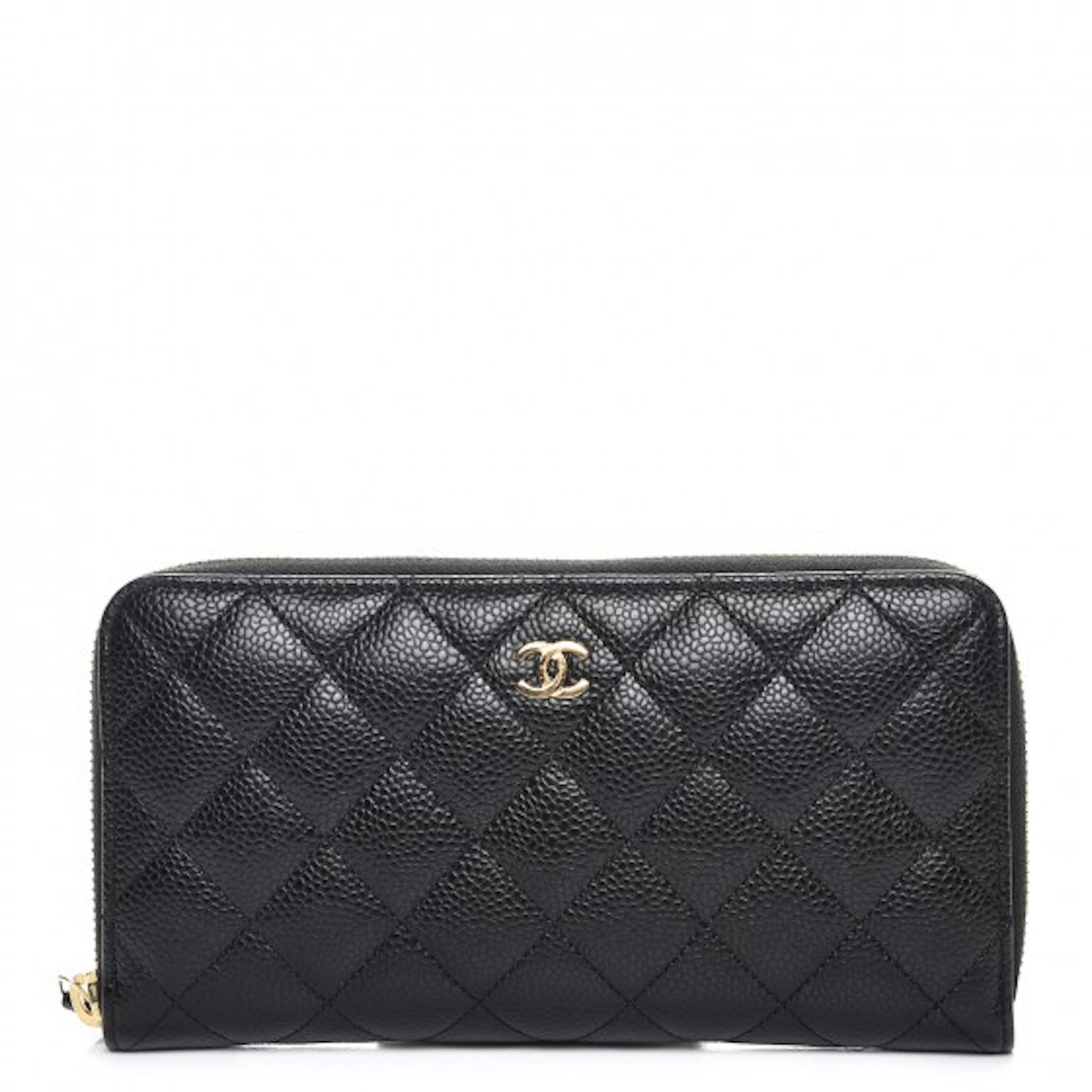 Chanel Gusset Zip Around Wallet Quilted Caviar Gold-tone Large Black in  Caviar with Gold-Tone - US