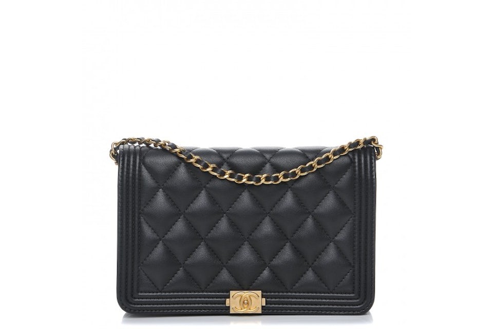 Chanel Boy Wallet On Chain Diamond Quilted Black in Calfskin with