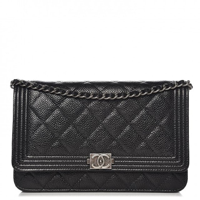 Chanel 19 Black Quilted Leather Wallet On Chain Gold Silver Chain Crossbody  EUC