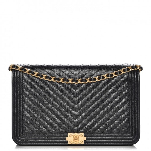 spild væk Nautisk øje Chanel Boy Wallet On Chain Chevron Caviar Gold-tone Black in Caviar with  Aged Gold-Tone - US