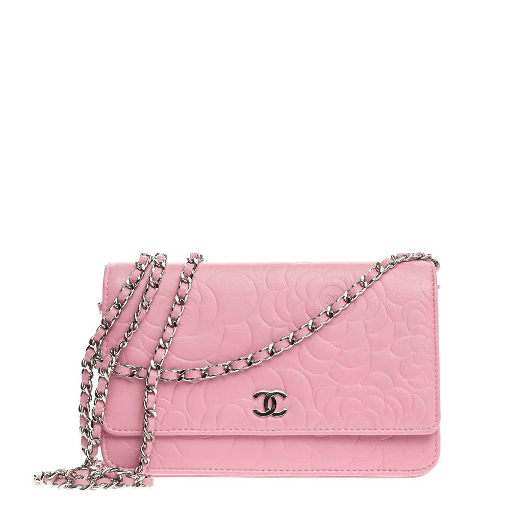 Chanel Crystal Drop Wallet on Chain WoC in Pink Ombre Calfskin  White  Patent with Pearly CC  SOLD