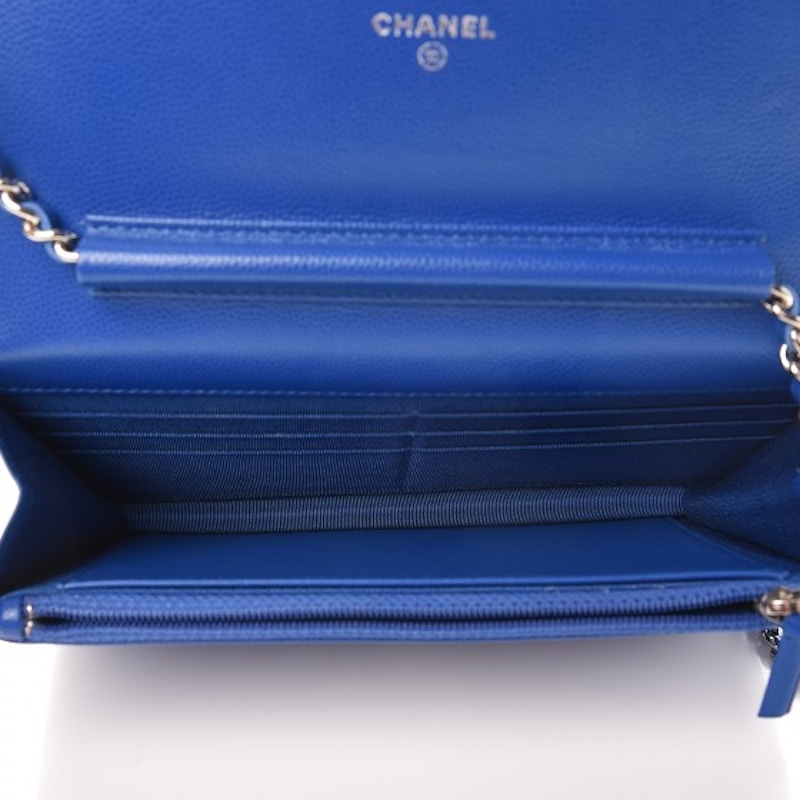 Chanel Wallet On Chain Chevron Caviar Silver tone Bright Blue in