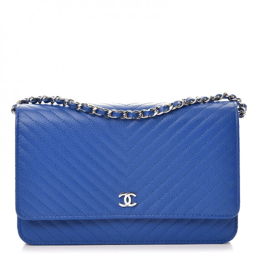 Chanel Silver Caviar Chevron Quilted Boy Wallet On A Chain Auction