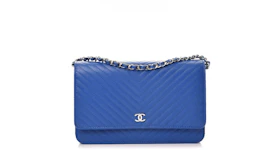 Chanel Wallet On Chain Chevron Caviar Silver-tone Bright Blue