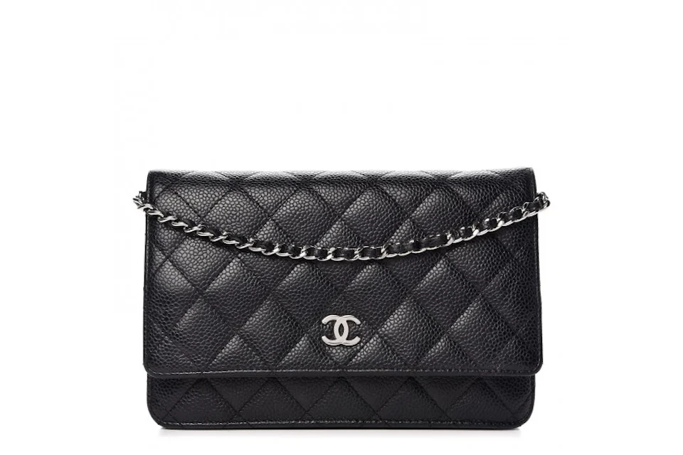 Chanel black caviar wallet on chain Clearance