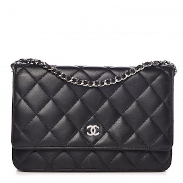 Chanel Classic Wallet on Chain, White Caviar with Silver Hardware
