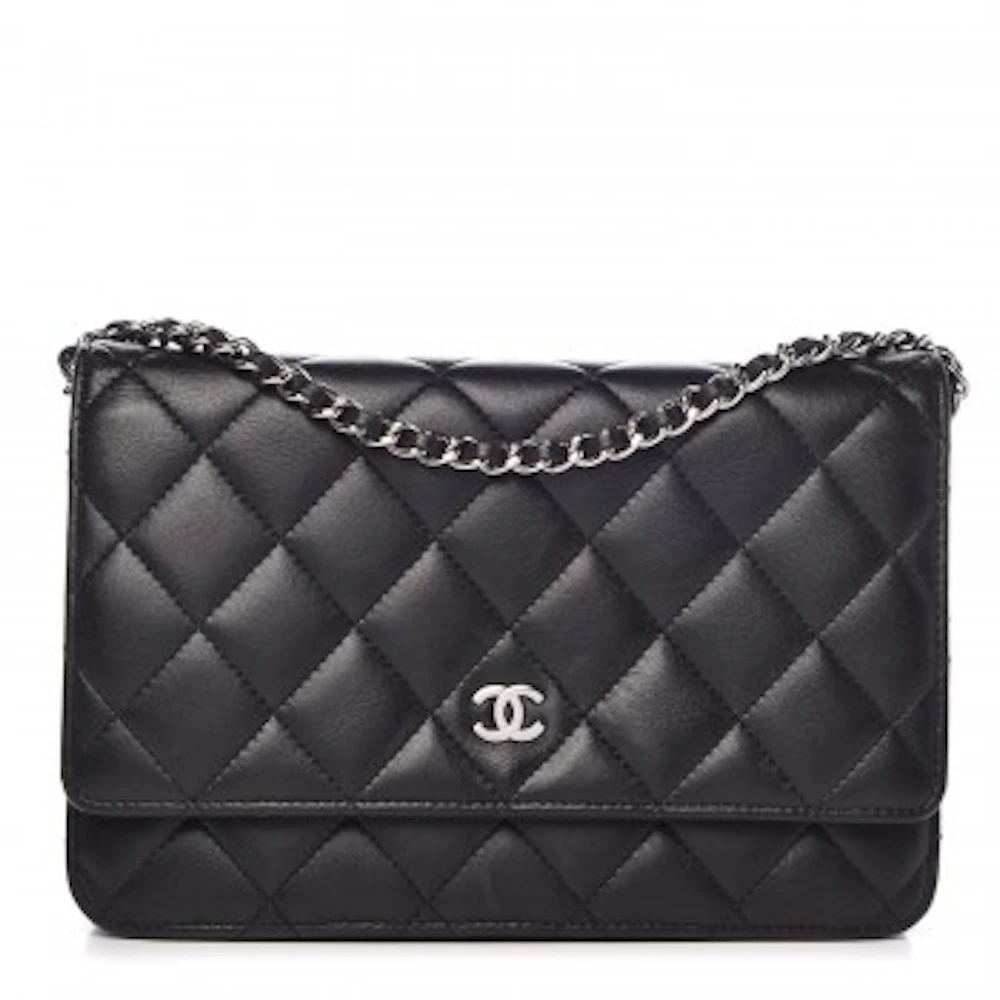 Chanel Black Quilted Caviar Wallet on Chain Gold Hardware, 2012 (Like New), Womens Handbag