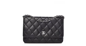 Chanel Wallet On Chain Quilted Lambskin Silver-tone Black