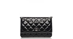 Chanel Wallet On Chain Quilted Patent Leather Black