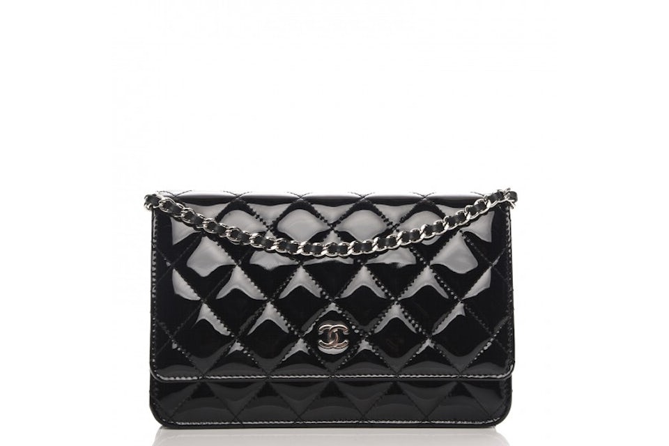 uøkonomisk Isolere ler Chanel Wallet On Chain Quilted Patent Leather Black - US