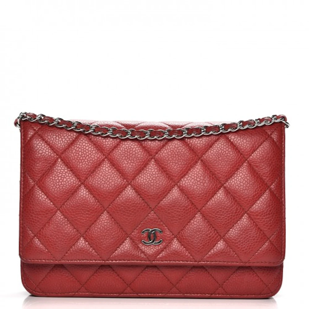 Chanel Wallet on Chain Diamond Quilted Red in Caviar with Ruthenium - US