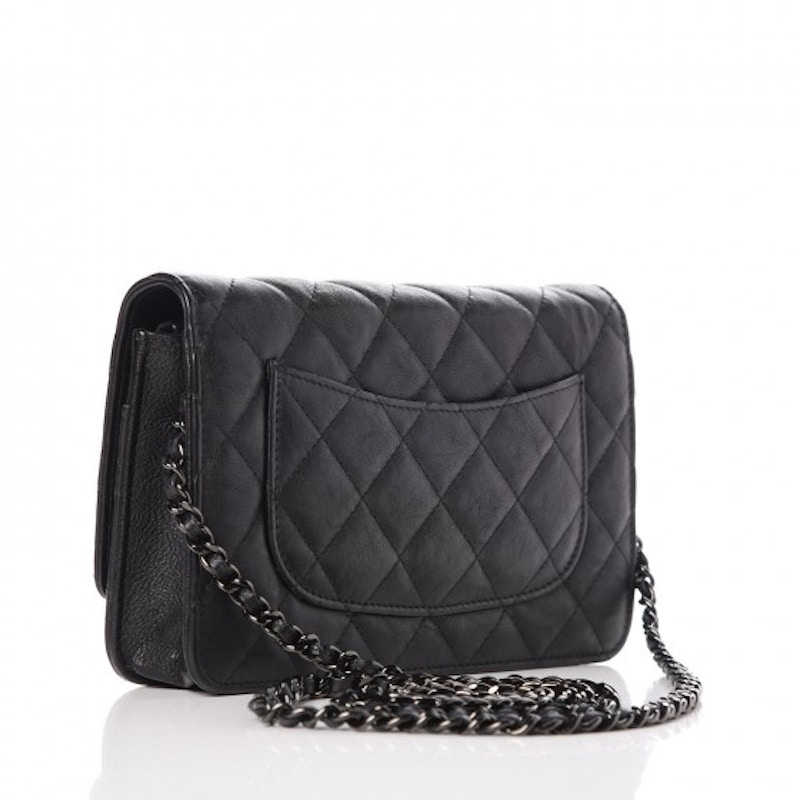 Chanel Wallet On Chain Quilted Crumpled Calfskin Blacktone So Black in Calfskin with Blacktone