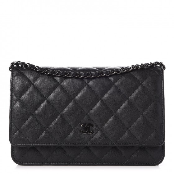 Chanel Classic Wallet on Chain WOC in Iridescent Black Caviar with Pearly  CC  SOLD