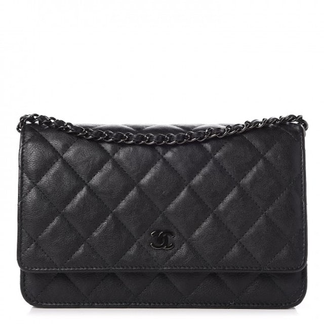 Chanel Wallet On Chain Quilted Crumpled Calfskin Black-tone So