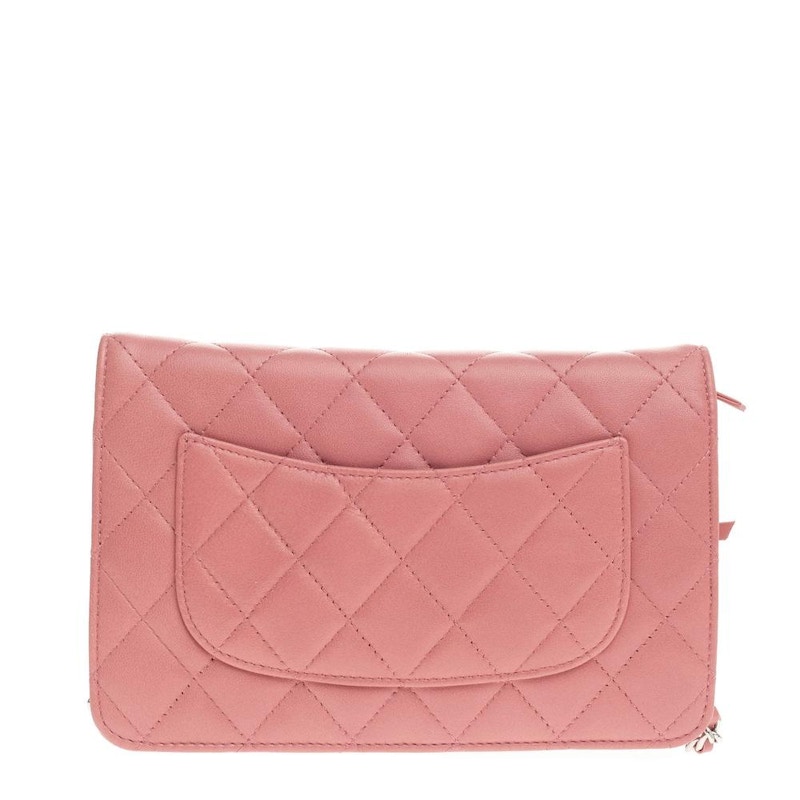 Chanel Wallet On Chain Quilted Diamond Pink in Lambskin with Silvertone