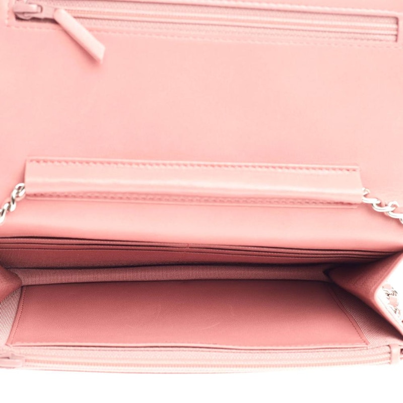 Chanel Wallet On Chain Quilted Diamond Pink in Lambskin with Silvertone