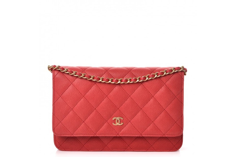 Chanel Wallet On Chain Quilted Diamond Red in Caviar with Matte Gold-Tone -  US