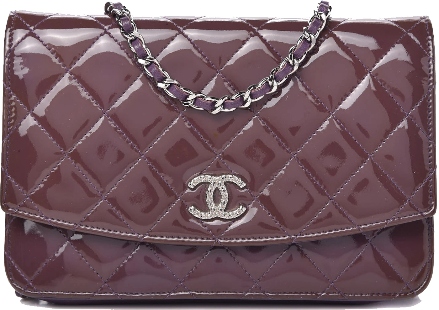 Chanel Wallet On Chain WOC Quilted Violet in Patent Leather with