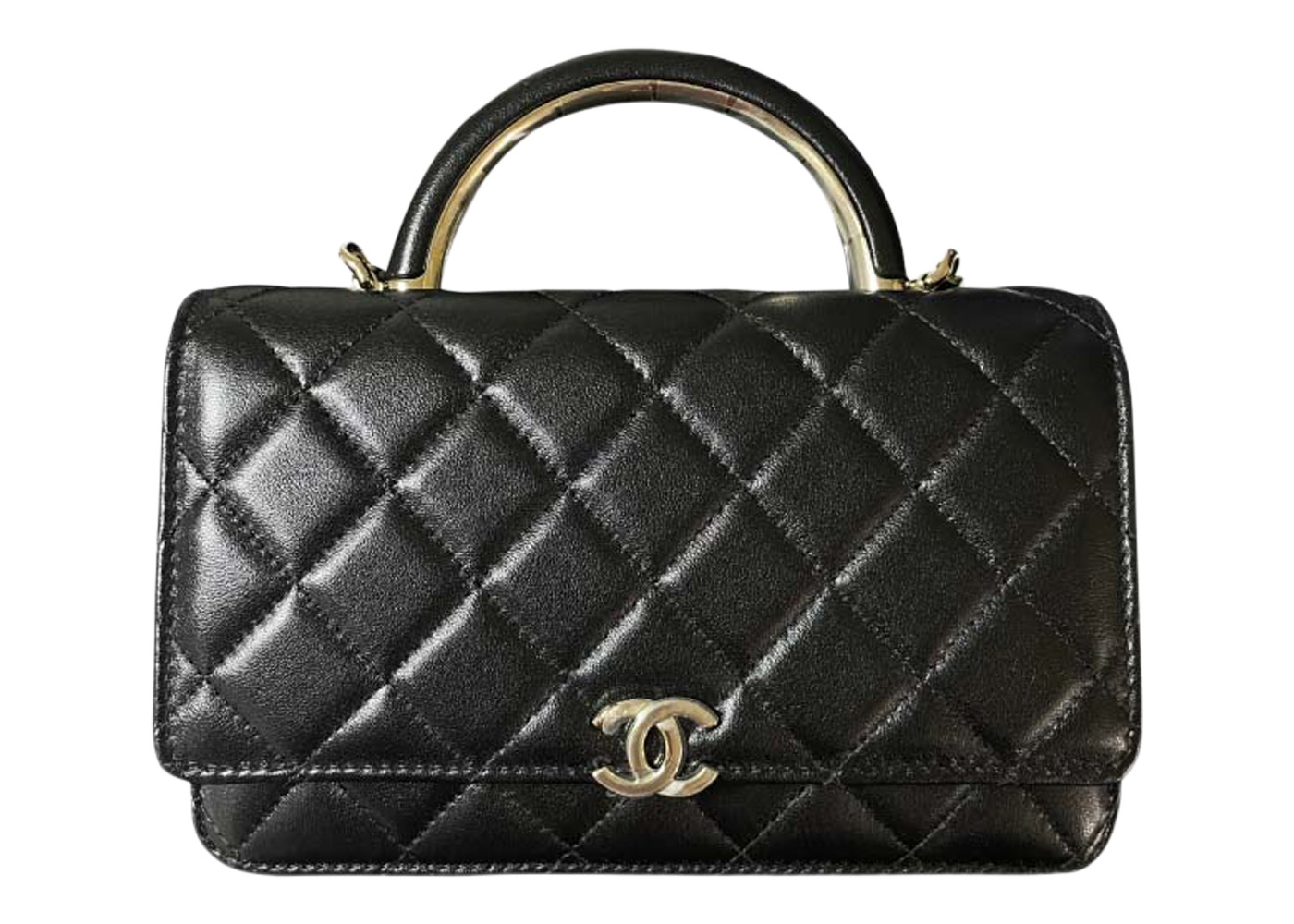 Chanel Wallet On Chain with Handle Lambskin & Gold Black Black  (AP2844-B08461-94305)