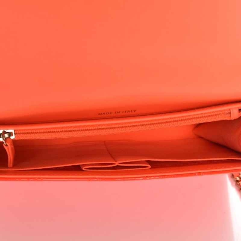 Chanel Boy Wallet on Removable Chain Quilted Diamond Patent Leather