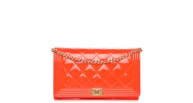 Chanel Boy Wallet on Removable Chain Quilted Diamond Patent Leather/Calfskin Orange